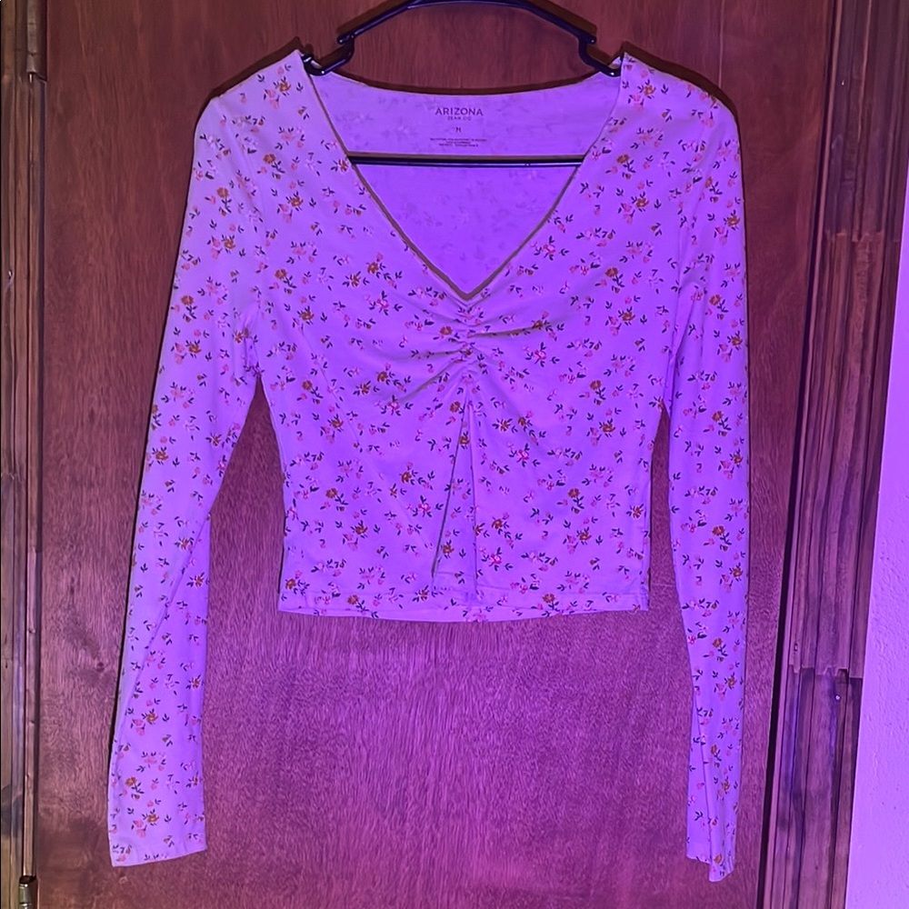 Arizona Jean Company Women's Floral Long Sleeve Top - White